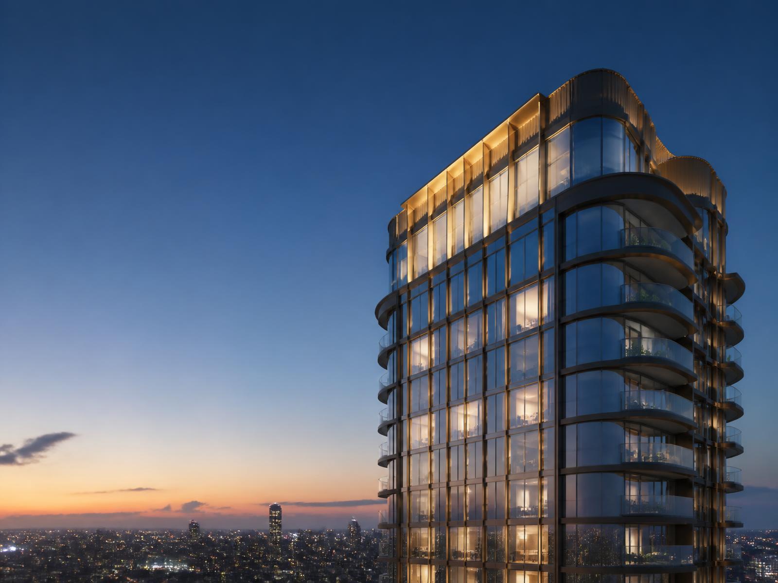 Modern luxury residential tower at dusk